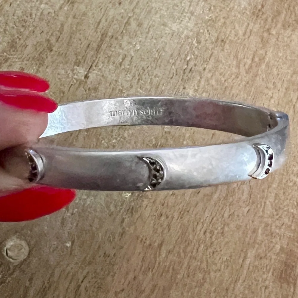 NEW MARLYN SCHIFF Crystal Moon Dance Hinged Bangle Bracelet in Silver Tone 7.25”